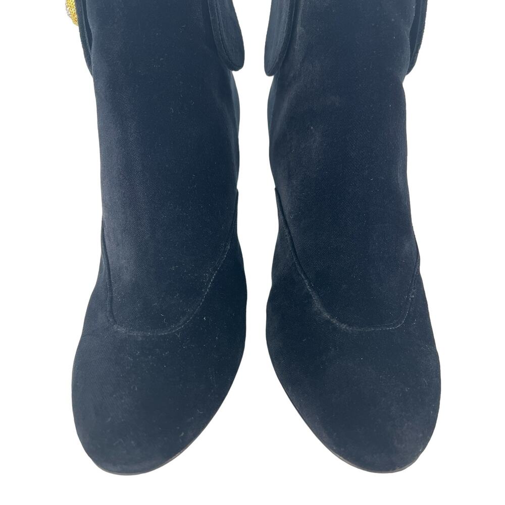 CHANEL Black Velvet Ankle Boots with Gold CC Medallion - Picture 8 of 16